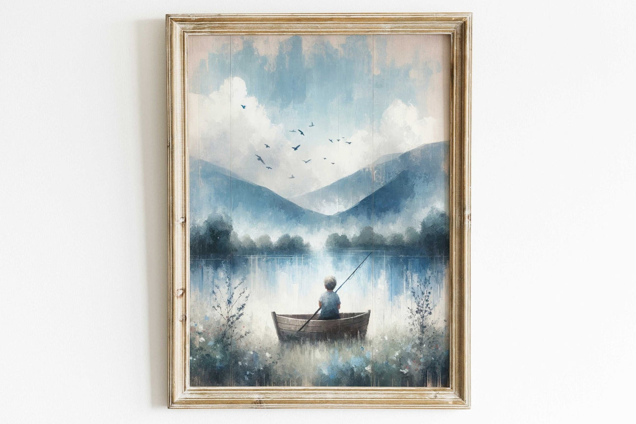 Little Boy Fishing Wall Art – Outdoor Boys Room Print