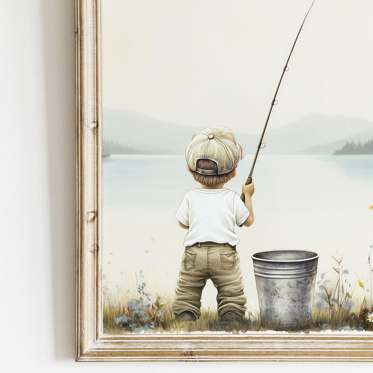 Little Boy Fishing Wall Art – Vintage Boys Room Print • Set of 3