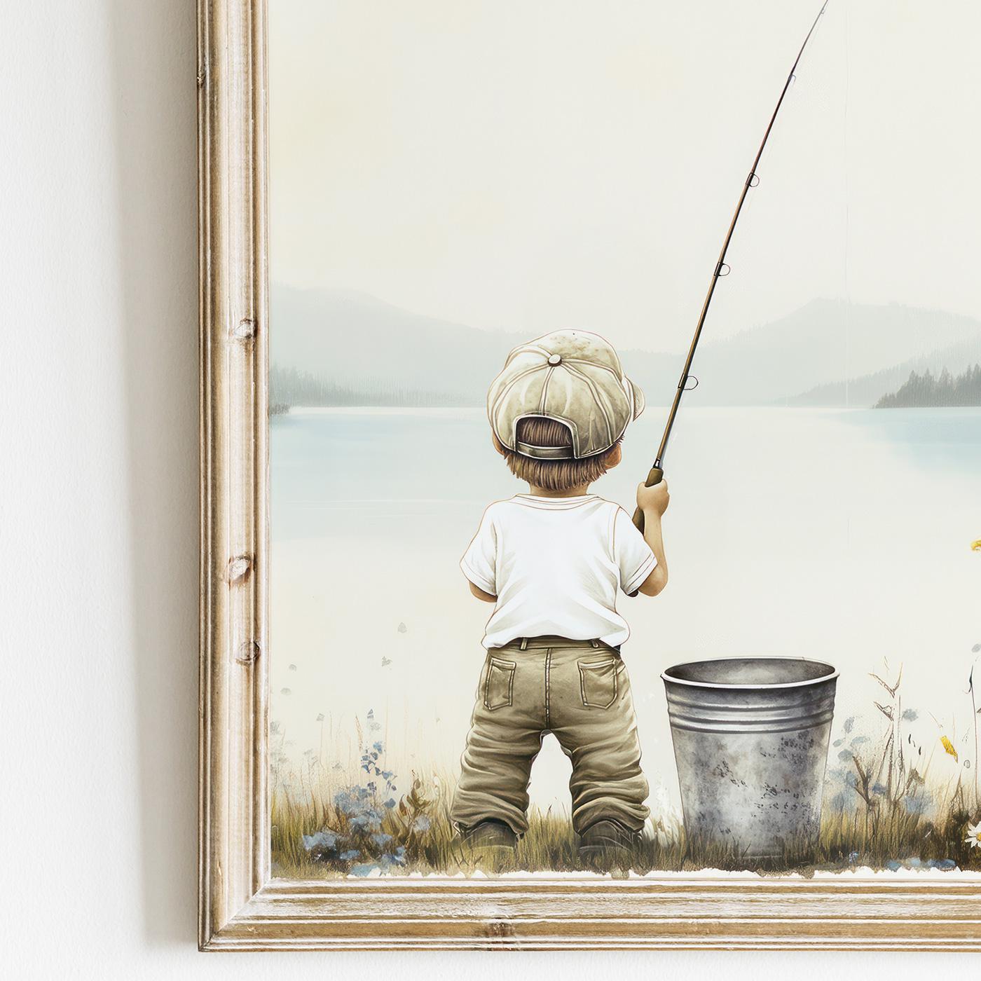 Fishing Nursery Wall Decor, Fishing Boy, Little Boy Fishing, Boys Room Decor, Set of 3, Fishing Art Lake, PRINTABLE Lake Nursery Wall Art - My Store