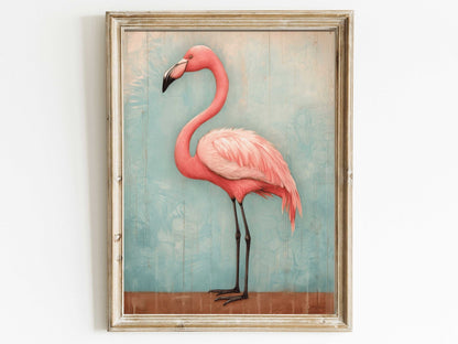 Flamingo Art Print, Vintage Wall Decor, Rustic Home Accent - WildfieldPrints
