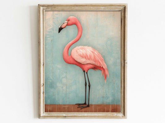 Flamingo Art Print, Vintage Wall Decor, Rustic Home Accent - WildfieldPrints