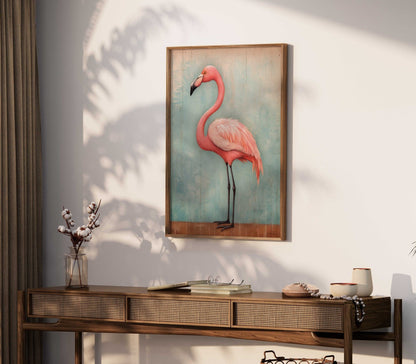 Flamingo Art Print, Vintage Wall Decor, Rustic Home Accent - WildfieldPrints