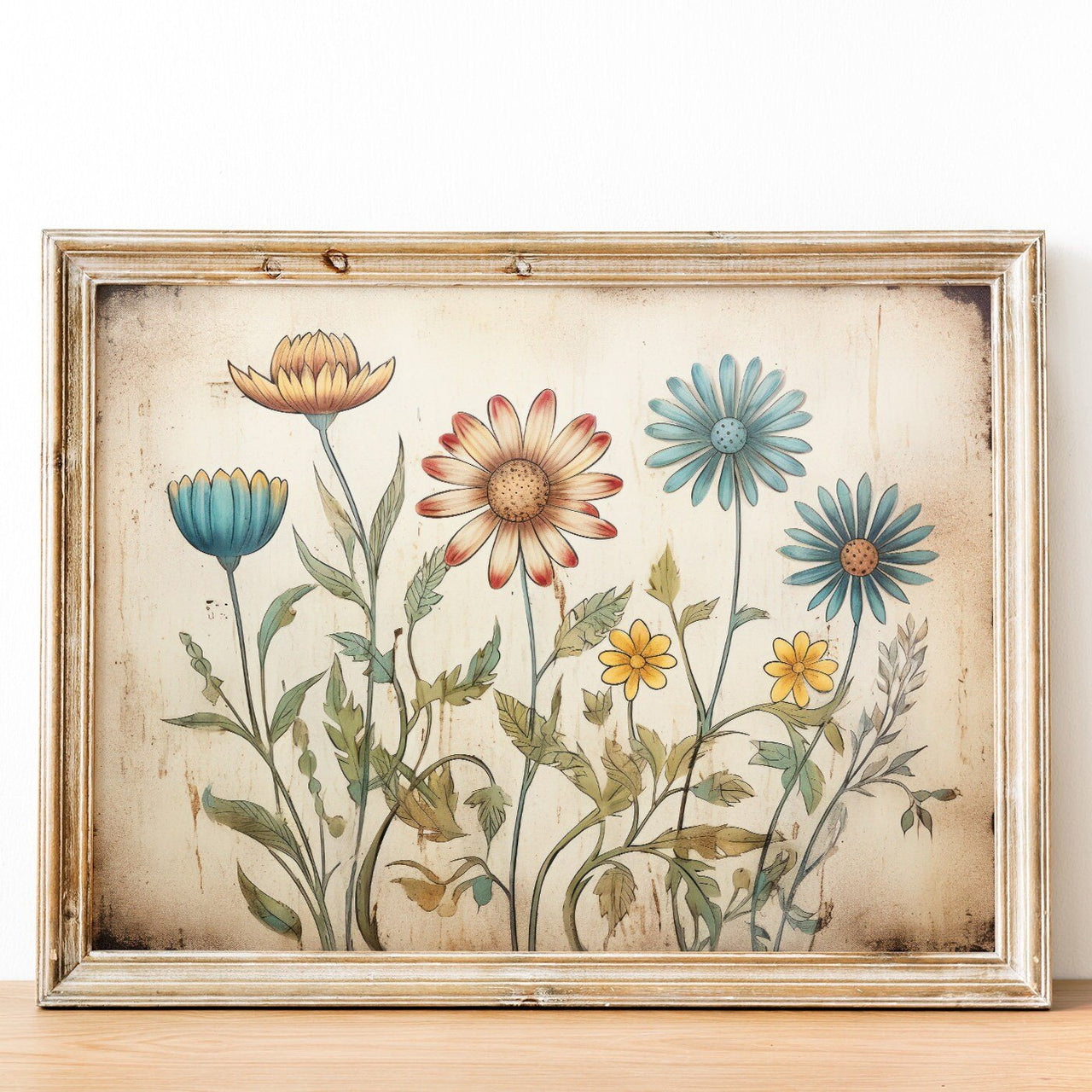 Retro Flower Wall Art – Floral Kids Room Print