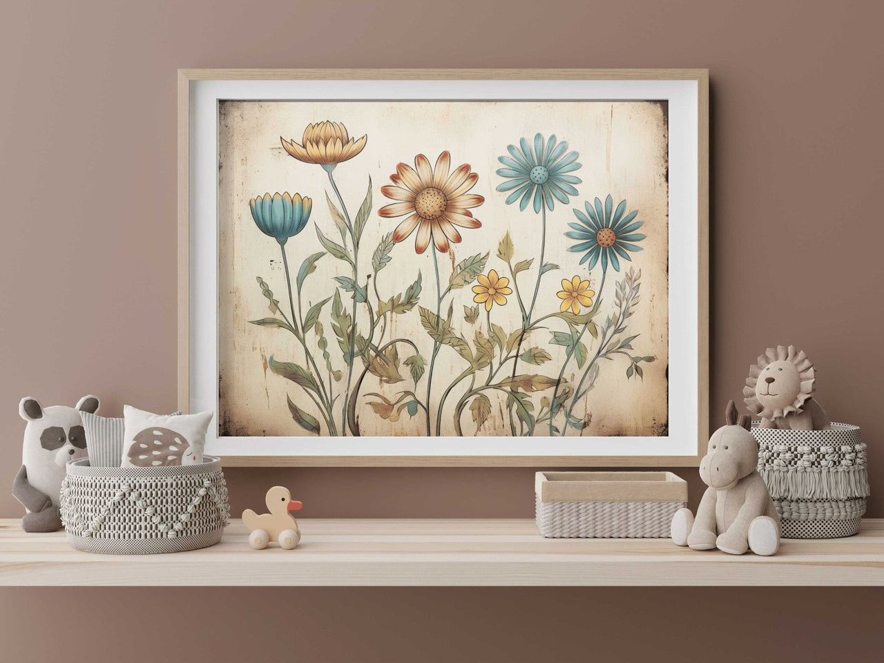 Retro Flower Wall Art – Floral Kids Room Print