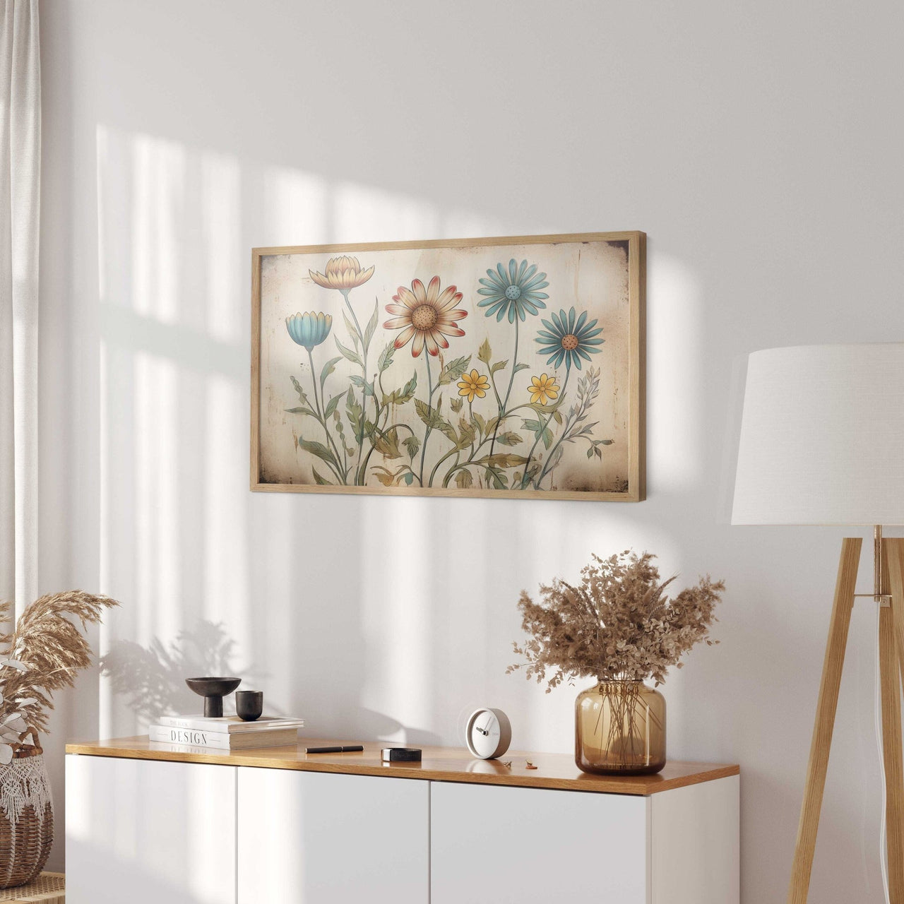 Retro Flower Wall Art – Floral Kids Room Print