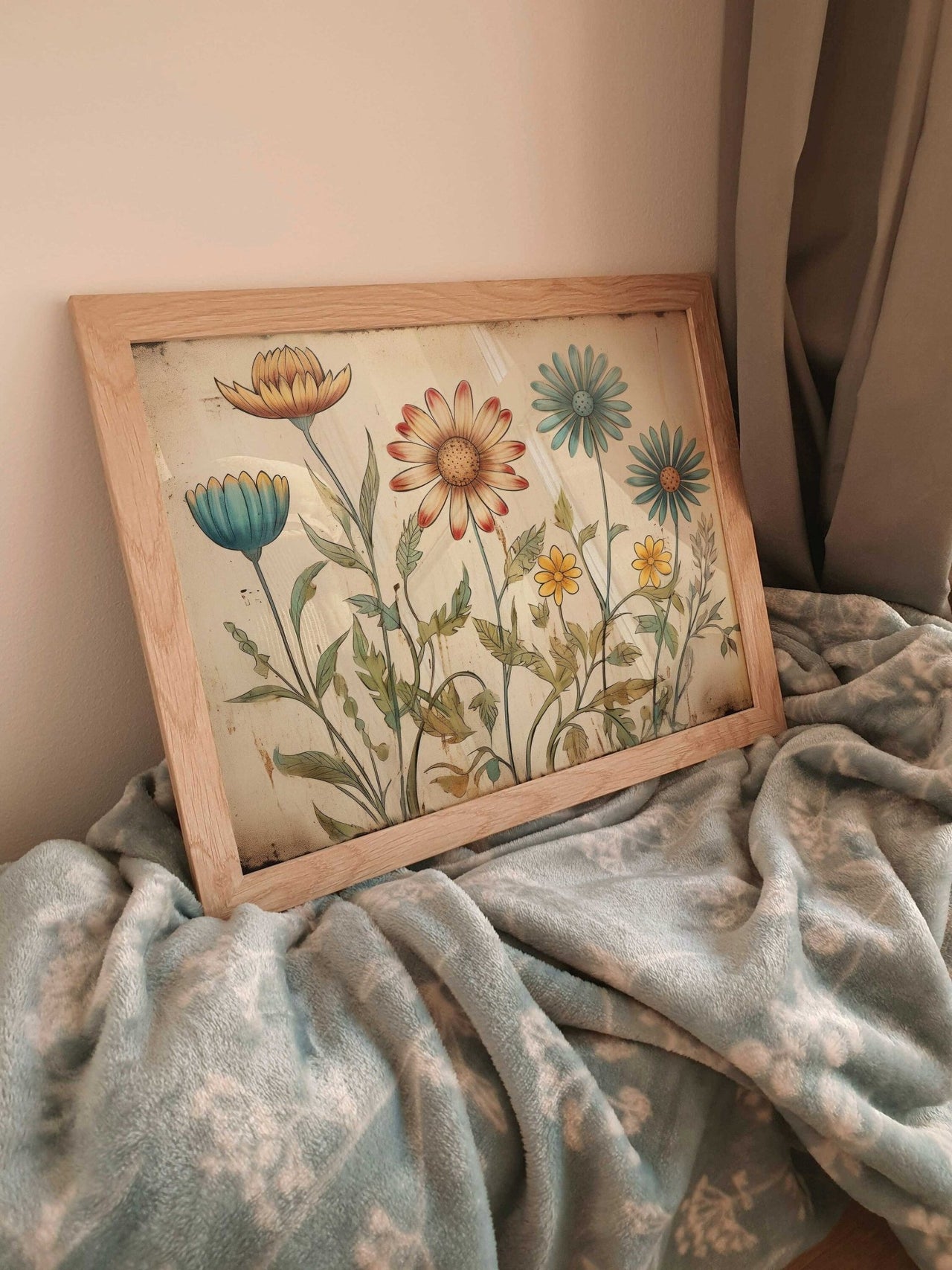 Retro Flower Wall Art – Floral Kids Room Print