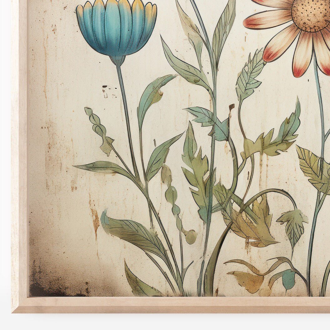 Retro Flower Wall Art – Floral Kids Room Print