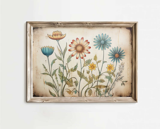 Retro Flower Wall Art – Floral Kids Room Print