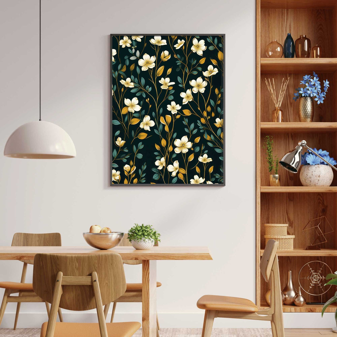 Black Flower Wall Art – Floral Living Room Print
