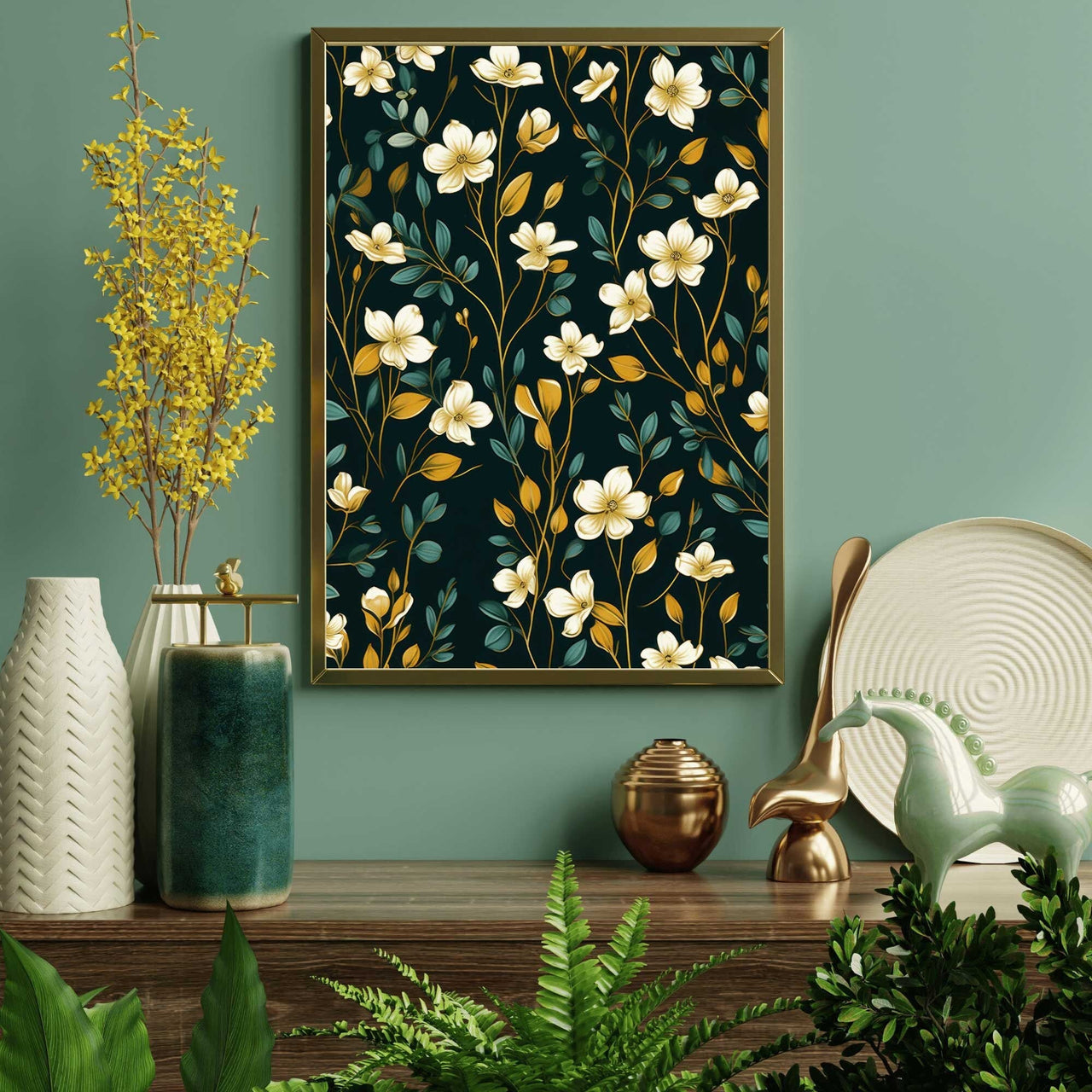 Black Flower Wall Art – Floral Living Room Print