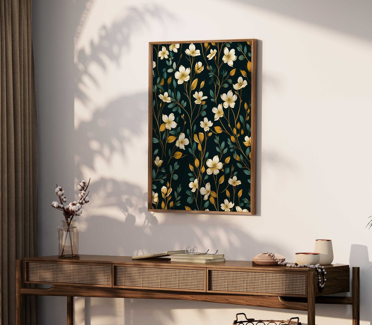 Black Flower Wall Art – Floral Living Room Print