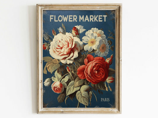 Flower Market Paris Print, Rustic French Country Decor, Floral Artwork - WildfieldPrints