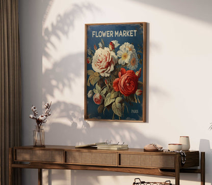 Flower Market Paris Print, Rustic French Country Decor, Floral Artwork - WildfieldPrints