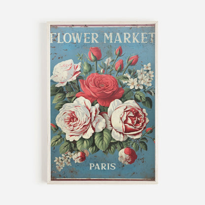 Flower Market Paris Print, Vintage French Decor, Rustic Floral Art - WildfieldPrints