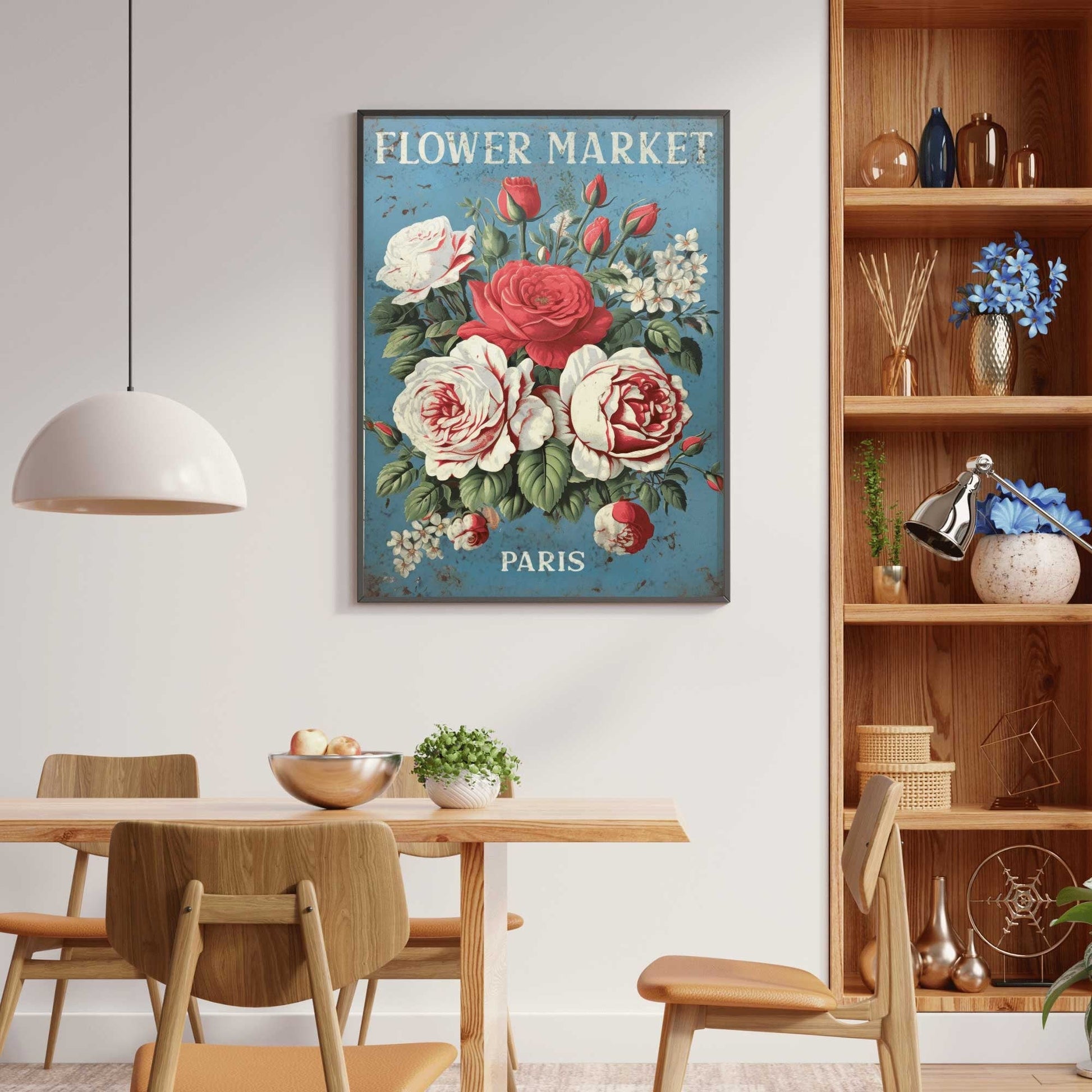 Flower Market Paris Print, Vintage French Decor, Rustic Floral Art - WildfieldPrints