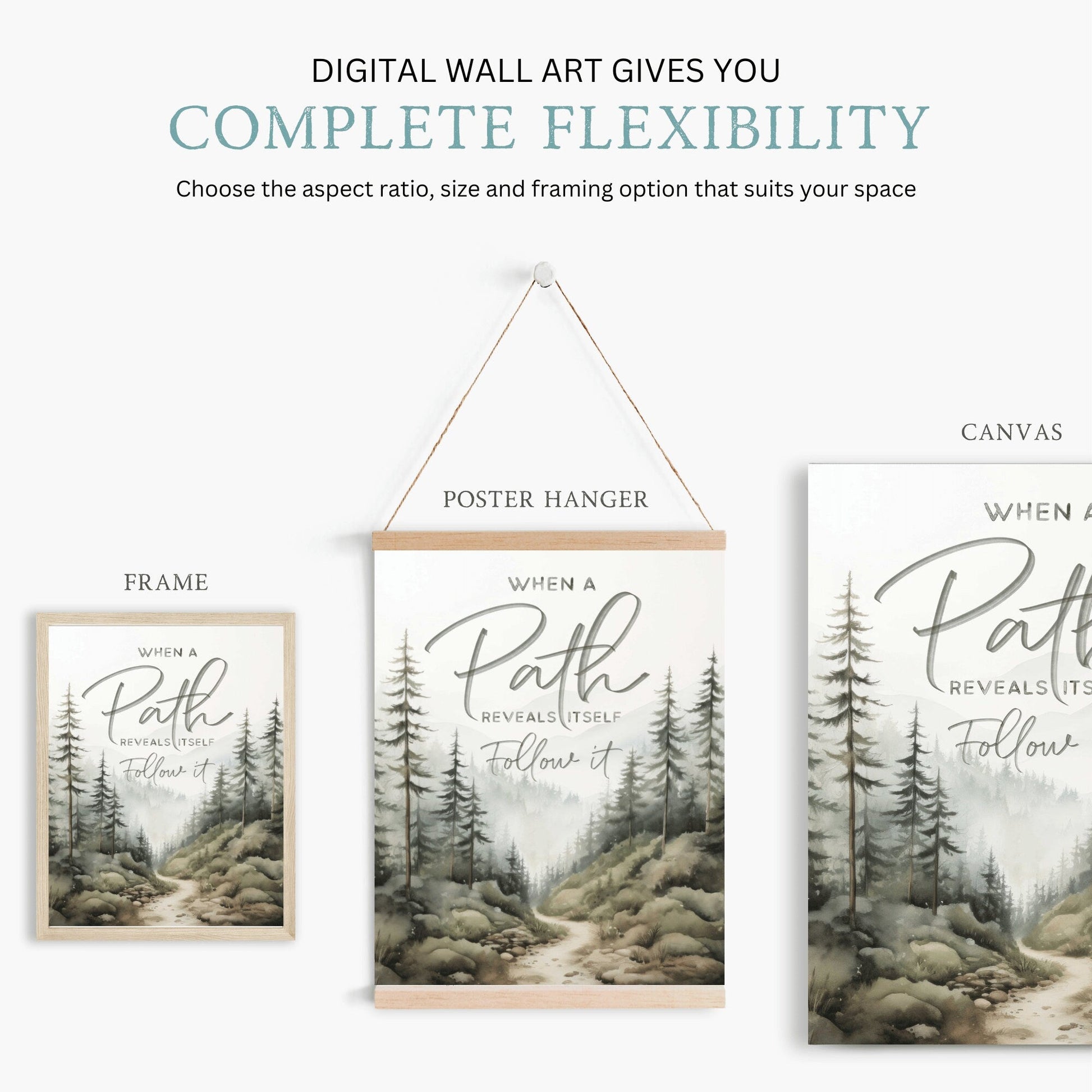 Follow Your Path Inspirational Quote Wall Art, Nature Decor, Motivational Design - WildfieldPrints