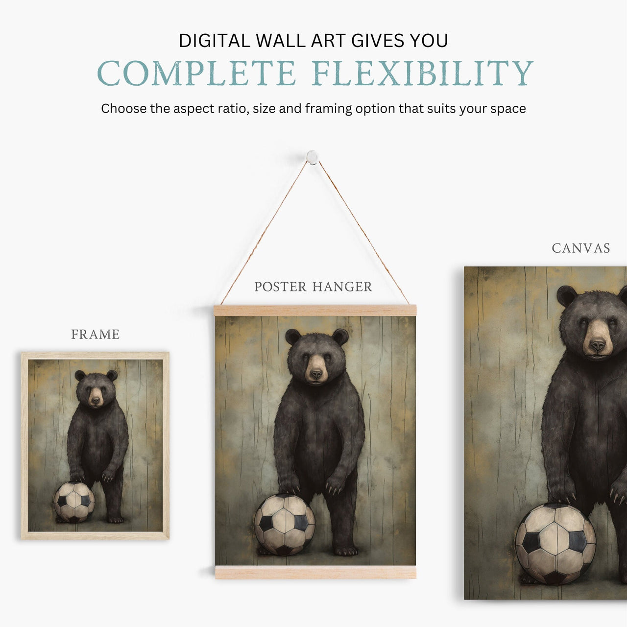 Football Bear Wall Art – Animal Boys Room Decor
