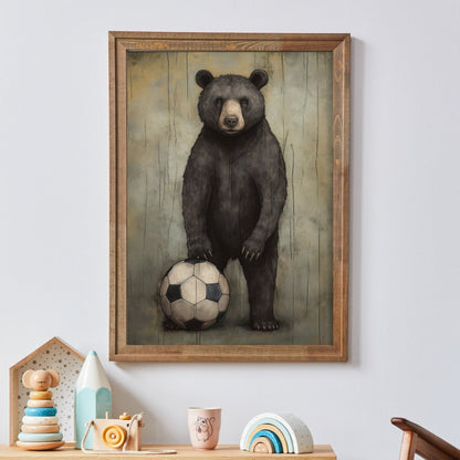 Football Nursery Decor, Football Bear Wall Art, Boy Toddler Room - WildfieldPrints