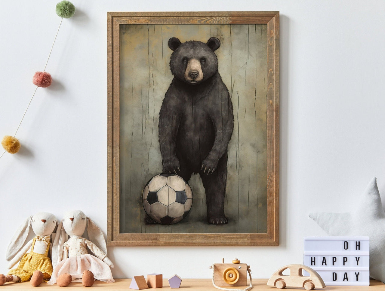 Football Bear Wall Art – Animal Boys Room Decor