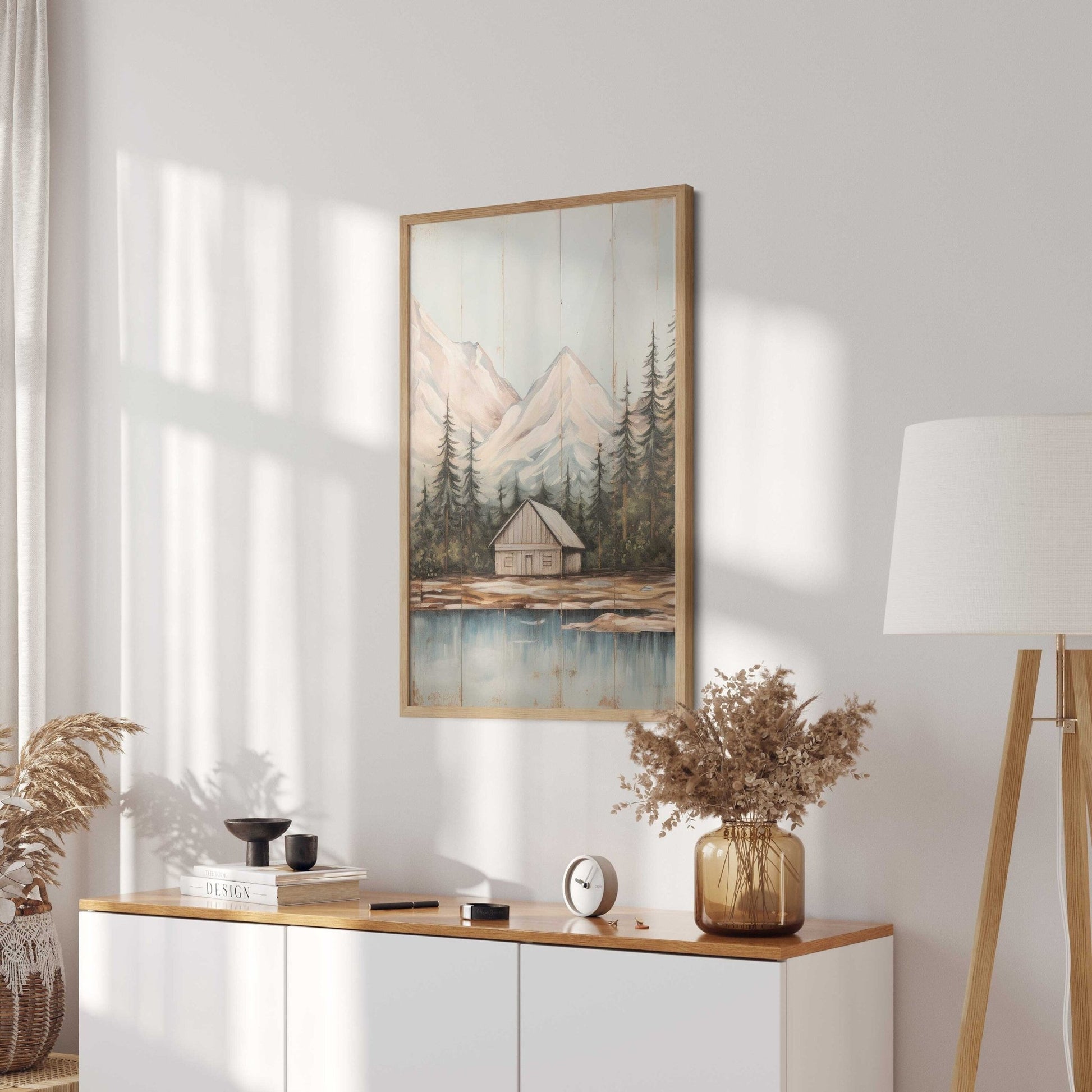 Forest and Mountain Cabin Art, Rustic Landscape Decor, Lake House Print - WildfieldPrints