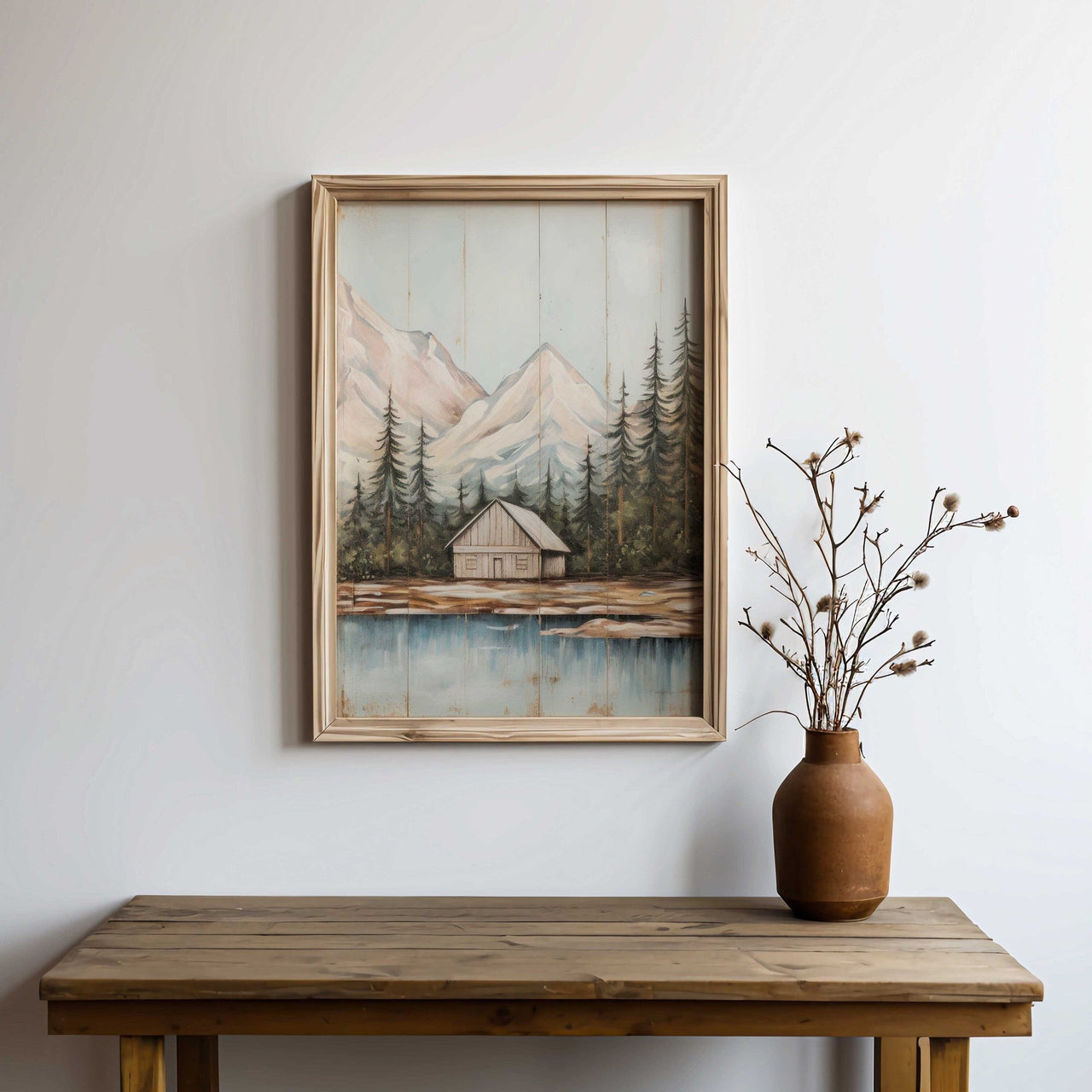 Mountain Cabin Wall Art – Landscape Living Room Print