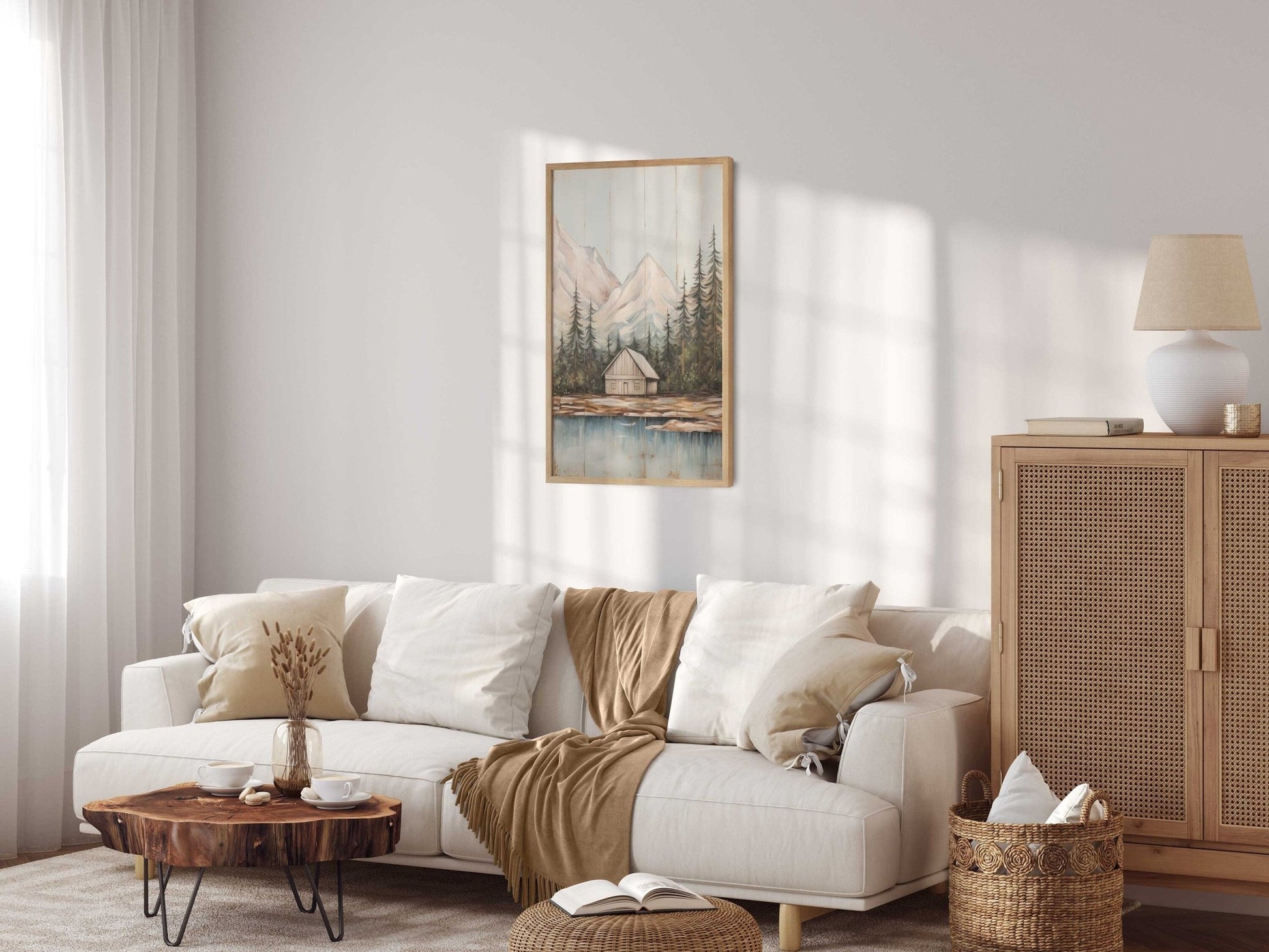 Forest and Mountain Cabin Art, Rustic Landscape Decor, Lake House Print - WildfieldPrints
