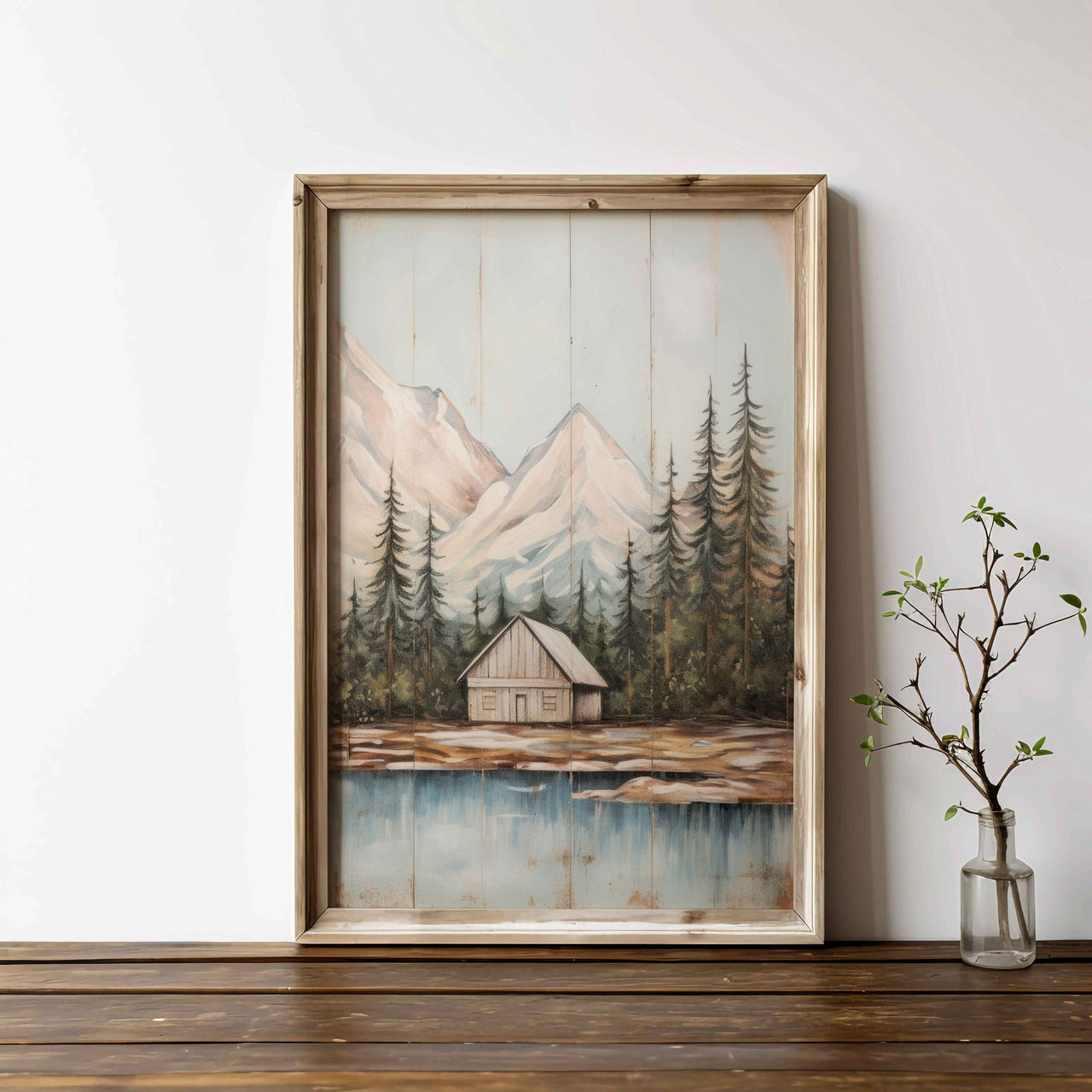 Mountain Cabin Wall Art – Landscape Living Room Print