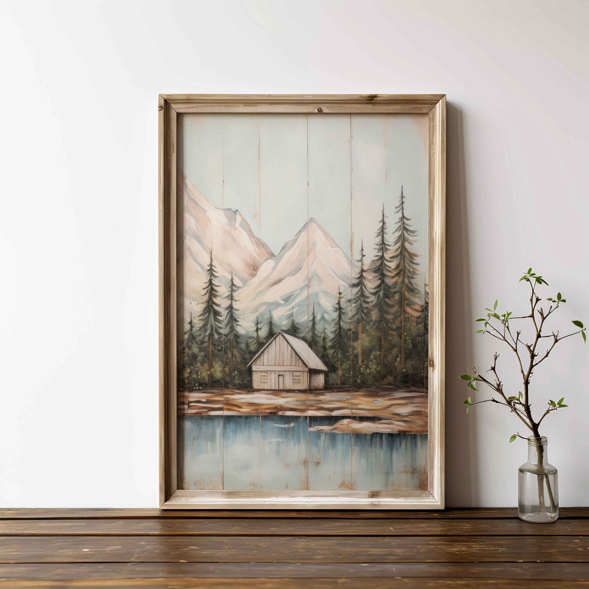Forest and Mountain Cabin Art, Rustic Landscape Decor, Lake House Print - WildfieldPrints
