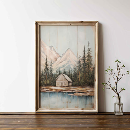 Forest and Mountain Cabin Art, Rustic Landscape Decor, Lake House Print - WildfieldPrints