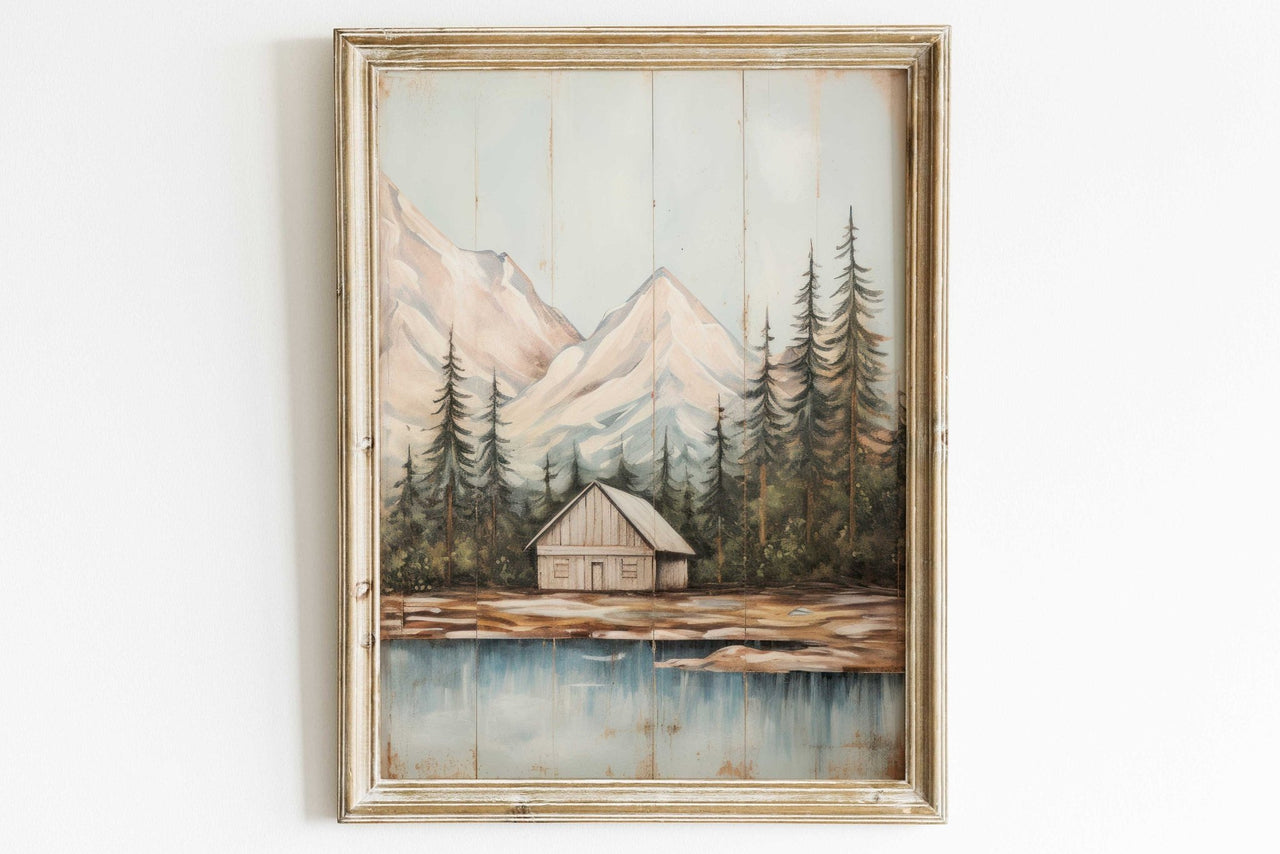 Mountain Cabin Wall Art – Landscape Living Room Print