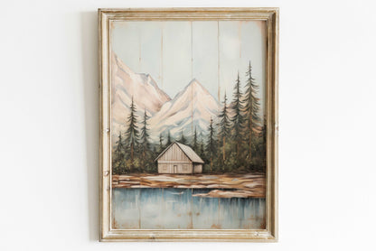 Forest and Mountain Cabin Art, Rustic Landscape Decor, Lake House Print - WildfieldPrints