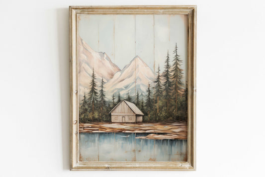 Forest and Mountain Cabin Art, Rustic Landscape Decor, Lake House Print - WildfieldPrints