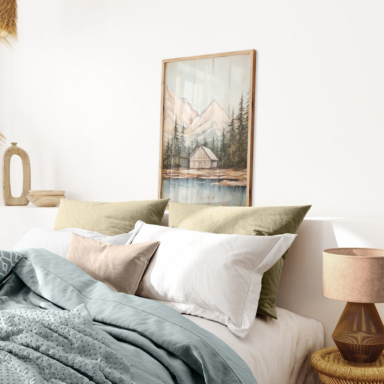 Mountain Cabin Wall Art – Landscape Living Room Print