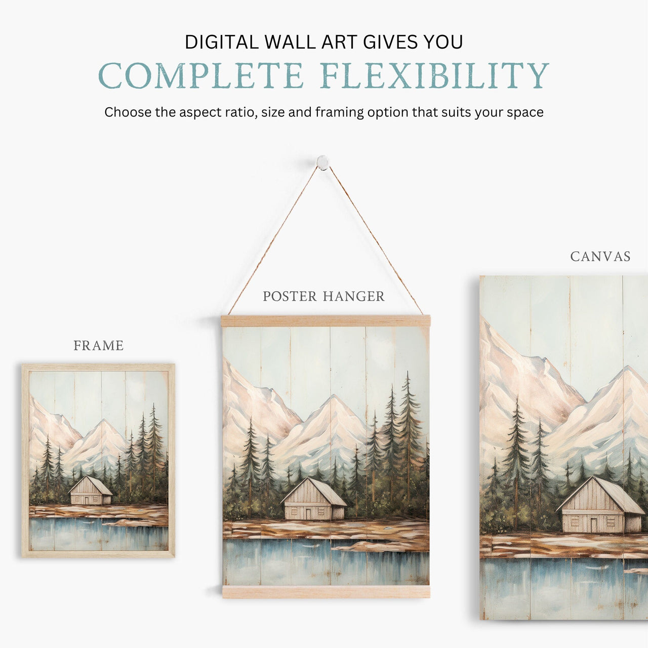 Mountain Cabin Wall Art – Landscape Living Room Print