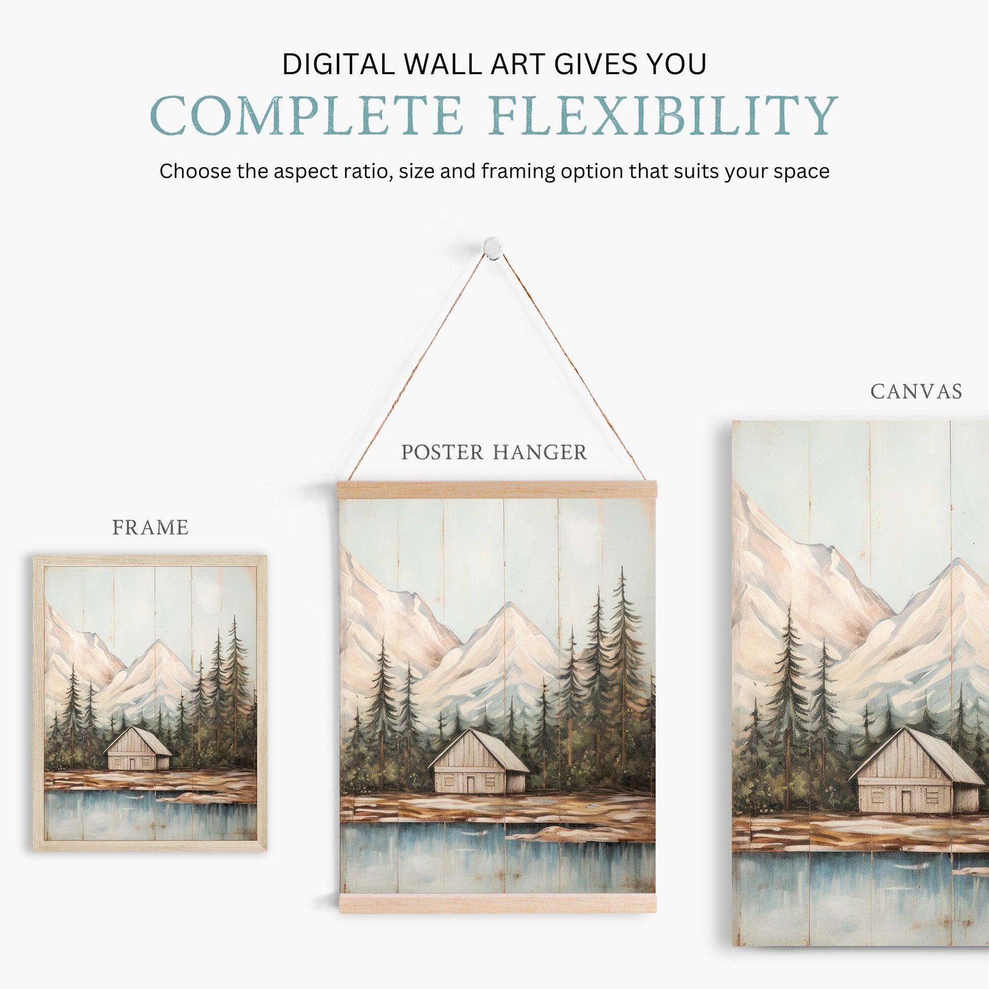 Forest and Mountain Cabin Art, Rustic Landscape Decor, Lake House Print - WildfieldPrints
