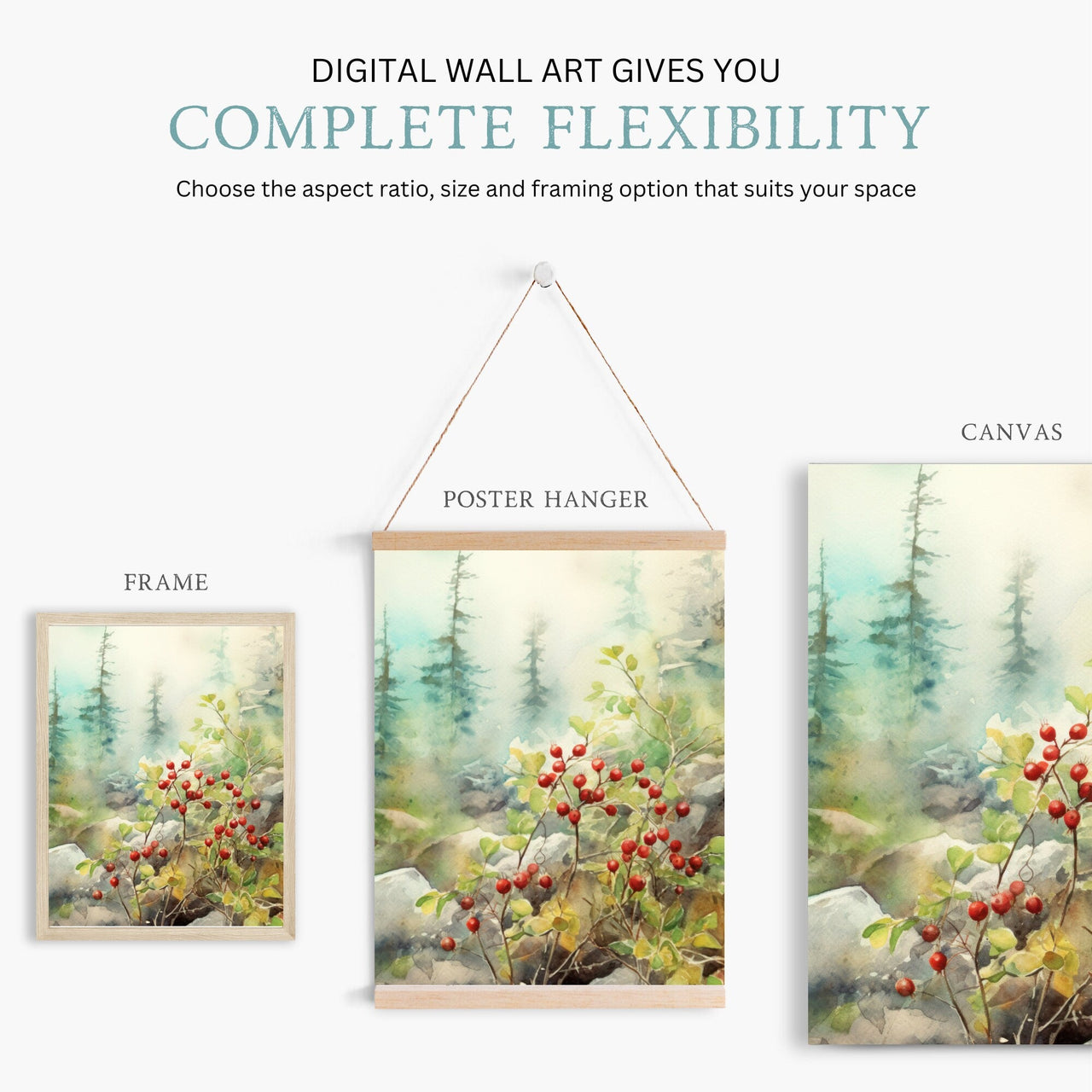 Lingonberry Shrub Print – Nature Living Room Wall Art