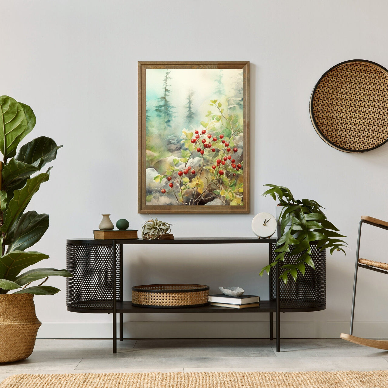 Lingonberry Shrub Print – Nature Living Room Wall Art