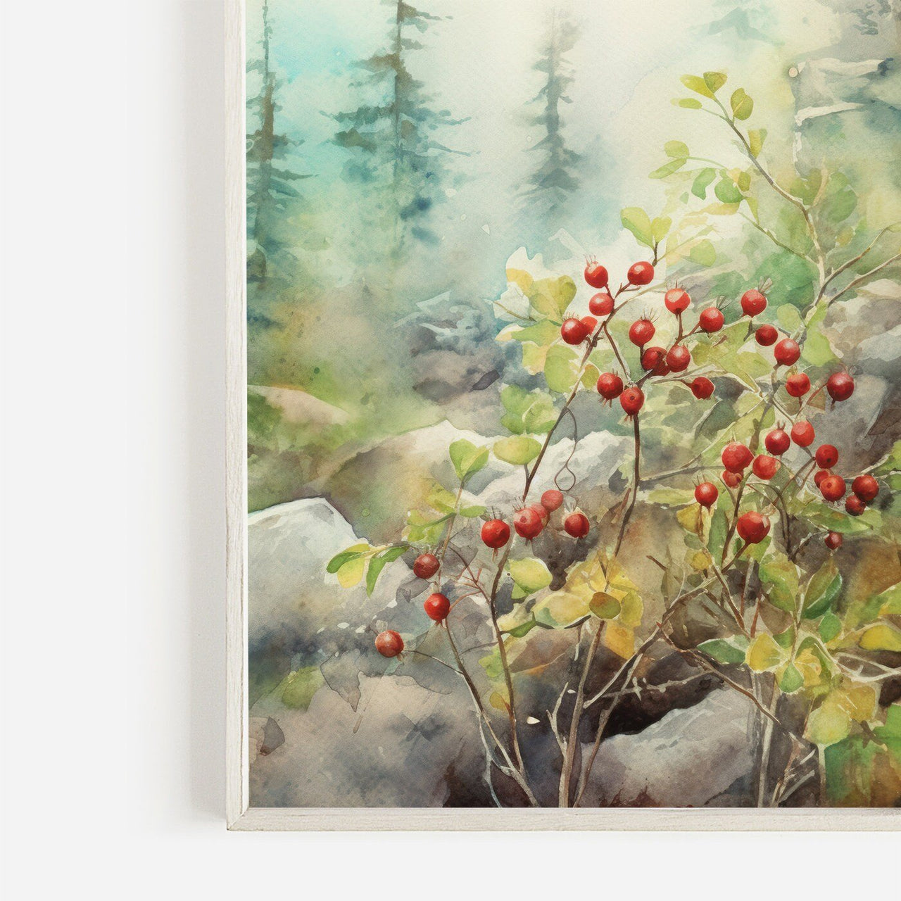Lingonberry Shrub Print – Nature Living Room Wall Art