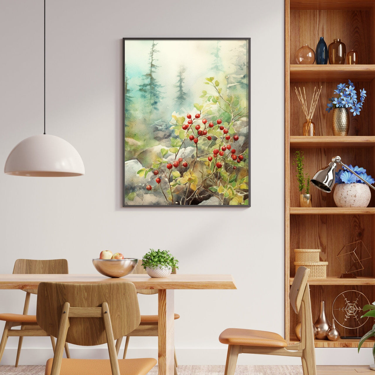 Lingonberry Shrub Print – Nature Living Room Wall Art
