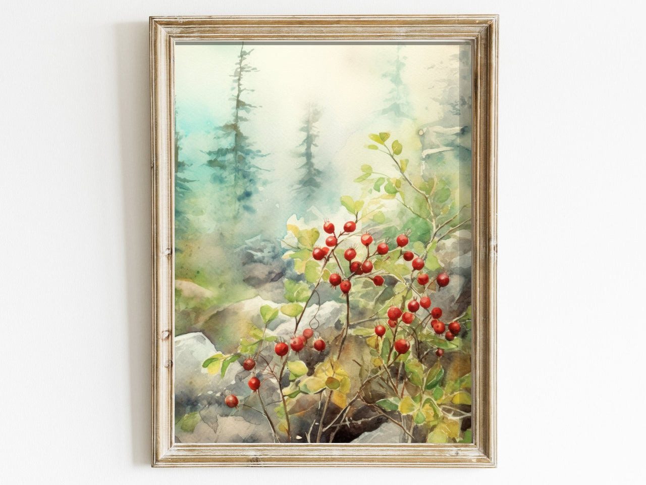 Lingonberry Shrub Print – Nature Living Room Wall Art