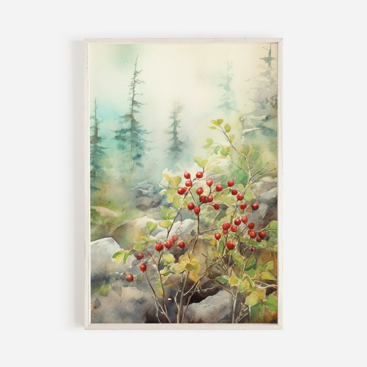 Lingonberry Shrub Print – Nature Living Room Wall Art