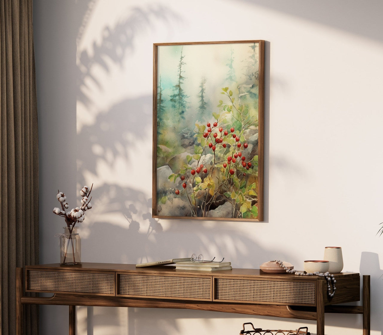 Lingonberry Shrub Print – Nature Living Room Wall Art