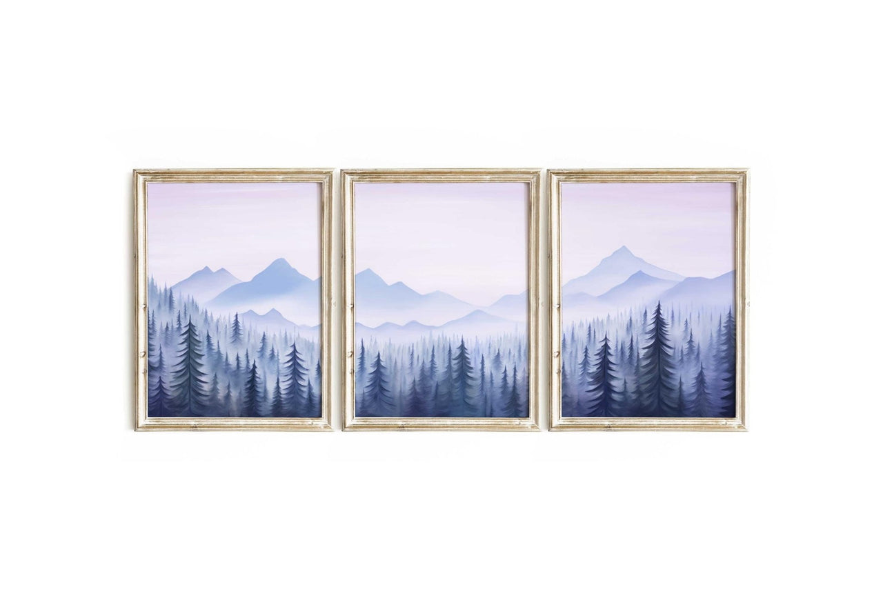 Misty Mountain Print – Nature Boys Nursery Wall Decor • Set of 3