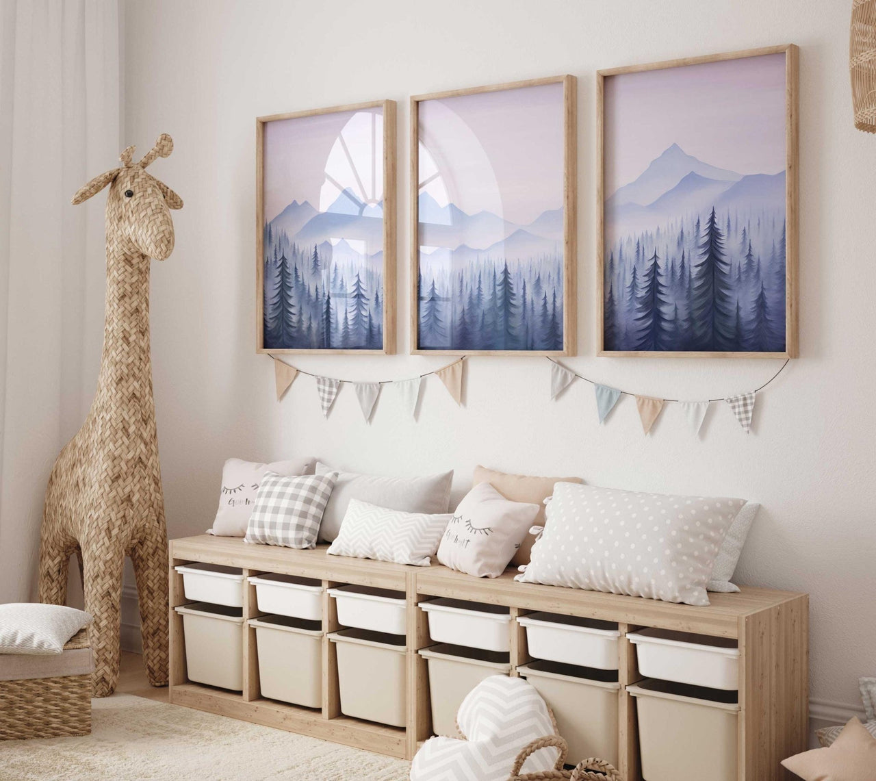 Misty Mountain Print – Nature Boys Nursery Wall Decor • Set of 3