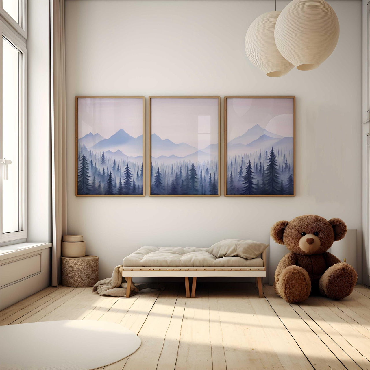 Misty Mountain Print – Nature Boys Nursery Wall Decor • Set of 3