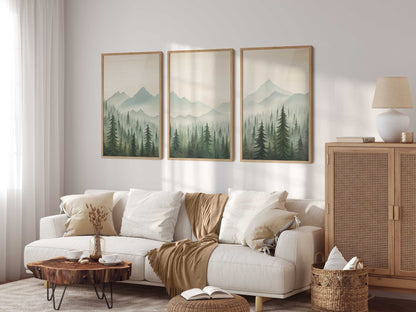 Forest & Mountain Landscape Art, Nature Nursery Decor, Triptych Collection - WildfieldPrints