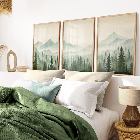 Forest & Mountain Landscape Art, Nature Nursery Decor, Triptych Collection - WildfieldPrints