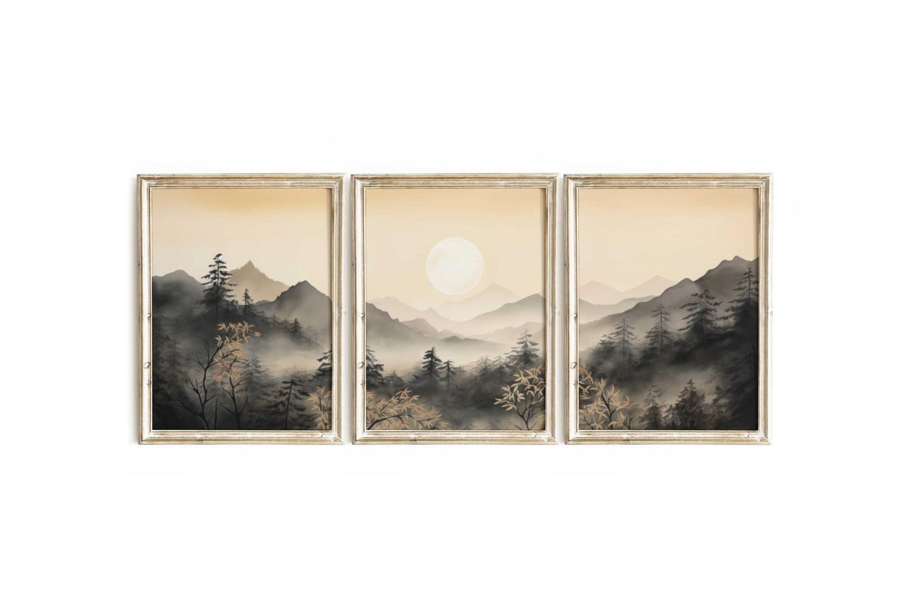 Forest Sunset Wall Art – Nature Boys Nursery Print • Set of 3