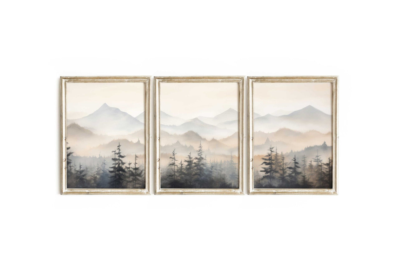 Misty Forest Wall Art – Nature Nursery Print • Set of 3