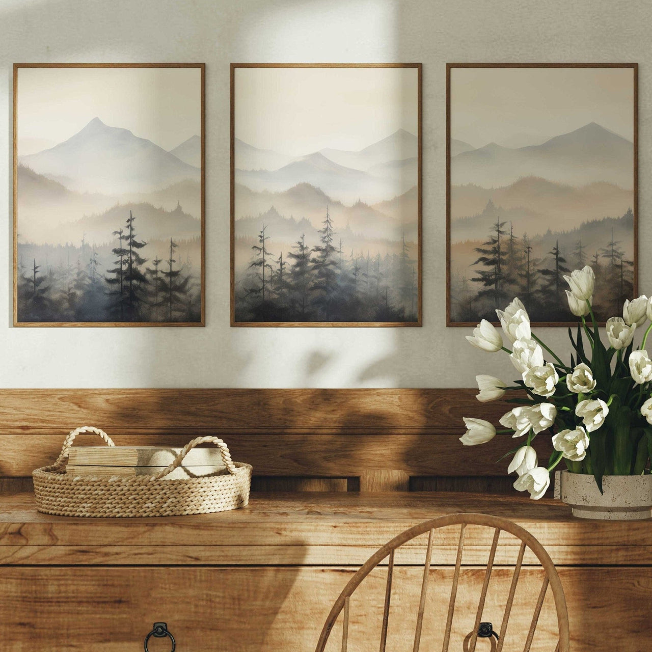 Misty Forest Wall Art – Nature Nursery Print • Set of 3